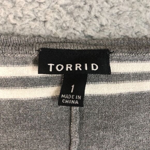 Torrid Sweater Womens 1 Gray‎ Vneck Top Ruched Tie Side Knit Stripe Pullover - Picture 2 of 5